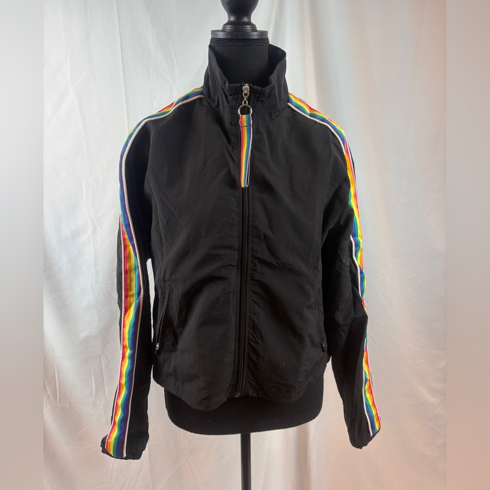 Ashley By‎ 26 International Black Bomber Jacket with Rainbow Stripes